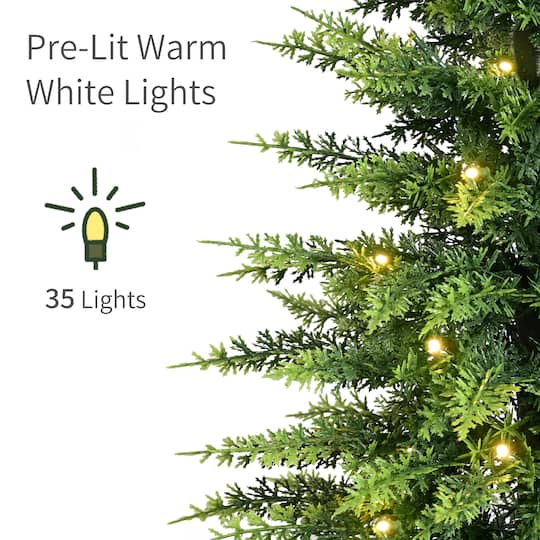 Puleo International 3.5ft. Pre-Lit Battery-Operated Artificial Christmas Trees with Whiskey Barrel Base, Warm White LED Lights, 2ct.